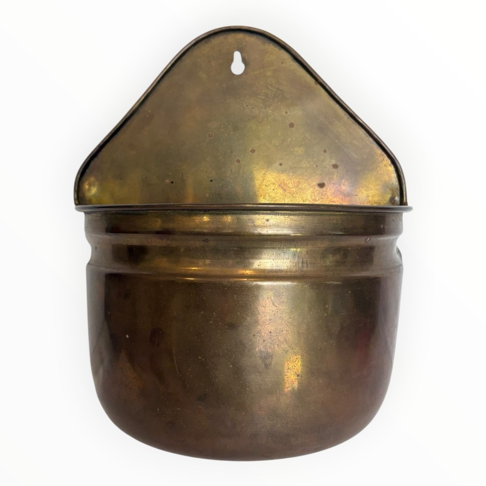 Vintage Brass Wall Pocket Planter or Letter Holder Minimalist Nice Patina